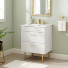 Modway - Daybreak 24" Vanette de salle de bain - Blanc blanc-Construction en bois d’hévéa, MDF, panneau de particules