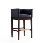 Manhattan Comfort - Tabouret de bar Kingsley 21" style milieu du siècle moderne, revêtement en similicuir noir et noyer foncé-Tabouret de bar moderne du milieu du siècle avec dossier parfait pour une utilisation au bar et dans la cuisine