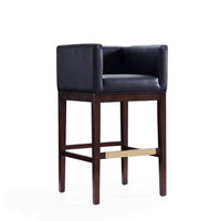 Manhattan Comfort - Tabouret de bar Kingsley 21" style milieu du siècle moderne, revêtement en similicuir noir et noyer foncé-Tabouret de bar moderne du milieu du siècle avec dossier parfait pour une utilisation au bar et dans la cuisine