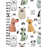 Staples - Agenda scolaire hebdomadaire/mensuel chiens 2025-2026 - 8 1/2 po H x 5 1/2 po l - noir/blanc - bilingue-14 mois : juillet 2025 - août 2026