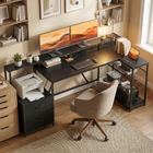 HOMCOM - bureau de gaming réversible 76 po avec lumières RGB et ports USB - noir-Patins de pieds réglables assurent la stabilité sur des sols irréguliers