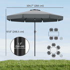 Outsunny - Parasol de terrasse avec inclinaison et manivelle pour terrasse - 8,5 pi - gris foncé-Un auvent ventilé sur huit baleines en métal aide à rester stable contre le vent
