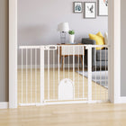 PawHut - Barrière pour animaux extra large 30"-52" avec petite porte - 30"L - Blanc-Structure métallique solide avec surface traitée sans plomb, sécuritaire