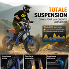 Gyrocopters - Moto électrique tout-terrain Ocean pour adultes - Vitesse 55 km/h - Autonomie PAS 115 km - Bleu-Il intègre une fourche à suspension avant, un amortisseur arrière et un amortisseur supplémentaire pour neutraliser les vibrations et les chocs, offrant ainsi une qualité de conduite à la fois souple et réactive