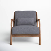 Ebello - Hertford Fauteuil d’appoint 26 po bois massif milieu de siècle avec coussin extra, gris-Coussins garnis de mousse haute densité