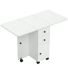 HOMCOM - Table à manger pliante à roulettes avec abattant, tiroirs et armoire de rangement pour 4-6 personnes - blanc marbré-Son style moderne est idéal pour être placé dans la chambre, le salon ou la salle à manger 