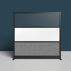 Luxor - Mur modulaire 70 x 70 - Cadre noir large, fenêtre givrée, tableau blanc, PET gris frais-S'intègre au système de cloisons de séparation pour des configurations évolutives
