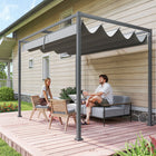 Outsunny - Pergola de patio avec auvent rétractable - 10 pi x 7 pi - gris-La canopy coulissante rétractable permet de contrôler facilement la zone d'ombre en tirant sur la bande 