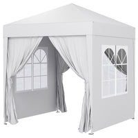 Outsunny - Tente auvent pliante 6.6 pi l x 6.6 pi L avec parois latérales - Blanc-Tente de fête 6,6 x 6,6 pi avec 4 parois amovibles, idéale pour une utilisation lors d'événements extérieurs, comme les BBQ, marchés aux puces et plus encore
