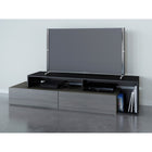 Nexera - Meuble audio-vidéo Damask, 72 po, Gris écorce et noir-2 tiroirs de rangement pratiques montés sur des coulisses de métal et espace de rangement ouvert pour les appareils électroniques, livres et divers objets décoratifs.  Panneau arrière ouvert facilitant la gestion des câbles et la circulation d'air