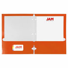 JAM Paper - Dossiers scolaires laminés brillants à 3 trous et à deux pochettes - orange - Paquet de 6-Taille : 9,25 x 11,5 pouces. S'adapte facilement aux documents de 8,5" x 11".
