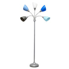 Simple Designs - Lampe de sol noire à col de cygne réglable, 5 lampes, Argent avec trois nuances de bleu, un abat-jour gris + un abat-jour blanc-Base métallique : Ce lampadaire contemporain a une base métallique argenté 10" pour une stabilité exceptionnelle.  Il s'harmonise avec tous les décors