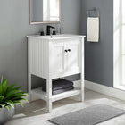 Modway - Prestige 24" Vanette de salle de bain - Blanc blanc-Conception des lattes verticales
