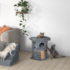 PawHut - Arbre à chat, petite tour avec perchoir, poteau à griffer - gris-Matériau : Panneau de particules, peluche et jute 