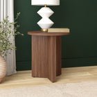 Hudson&Canal - Table d'appoint ronde Anders de 50 cm de largeur, , noyer satiné-Nettoyer avec un chiffon doux et sec, sans produits chimiques agressifs ni produits de nettoyage abrasifs