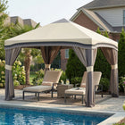 Outsunny - Tente de réception pliante 10 pi l x 10 pi L avec moustiquaires - Beige-Pieds réglables sur trois niveaux pour changer facilement la hauteur