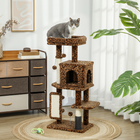 PawHut - Arbre à chat 41 po avec poteaux à griffer, lit pour chat, condo - motif léopard-Le revêtement en peluche douce offre un confort douillet aux chats  
