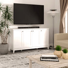 Prepac - Table console à portes 4 panneaux Yaletown 60 po avec rangement, buffet avec étagères - Blanc-Dimensions et poids assemblés: Table console - 60 po L x 32 po H x 16 po P, Poids total - 110 lb, Toutes les pièces arrivent prêtes à être assemblées dans 1 boîte