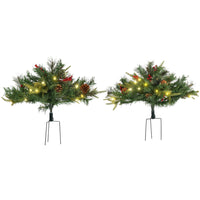 HOMCOM - 2 sapins de Noël artificiels de 45 cm avec LED Lumière-1.5ft de haut, forme Morinda umbellata, luxuriante avec des pointes décorées par des baies, des pommes de pin qui donnent un aspect sain et naturel 