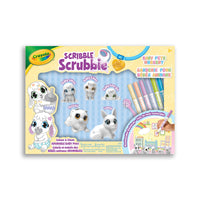 Crayola - Ensemble de chambre à coucher pour bébés animaux Scribble Scrubbie de -BÉBÉS ANIMAUX SCRIBBLE SCRUBBIE : Comprend 3 bébés animaux Scribble Scrubbie, 2 animaux de compagnie Scribble Scrubbie, 1 toile de fond de chambre à coucher recolorable, 6 marqueurs lavables et 1 brosse