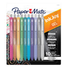 Paper Mate - Stylos gel InkJoy Rétractable, stylos métalliques, rétractables, pointe moyenne (0,8 mm), couleurs assorties, 10 unités-Stylos gel avec encre gel métallique qui brille tant sur le papier clair que foncé