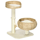 PawHut - Arbre à chat 28 po avec griffoir et lits doubles pour chats d’intérieur - beige-Comprend un poteau à griffer, un lit et une balle de jeu 
