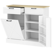 HOMCOM - buffet de ferme 10 gallons avec poubelle basculante, armoire latérale avec porte-épices et tiroirs - blanc-Le meuble à poubelle dissimulé maximise l'espace et minimise les odeurs 
