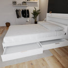 Nexera - Lit de rangement à deux tiroirs Queen Hunter, Blanc-Optimisez votre expérience : Ouverture et fermeture des tiroirs simplifiées, même sur des sols moquettés. Encourage un environnement parfaitement organisé et dépourvu d'encombrement