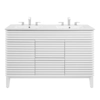 Modway - Render 48" Meuble de salle de bain à double lavabo - Blanc blanc-Vanité moderne du milieu du siècle