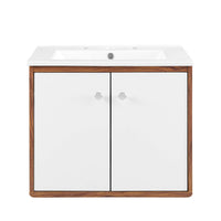 Modway - Transmit 24" Vanité de salle de bain murale - Blanc noyer-Vanité moderne du milieu du siècle