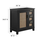 Modway - Dixie 36" Solide Armoire à coiffeuse de salle de bain - Noir noir-Détail en rotin à tissage ouvert
