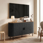 HOMCOM - Buffet bas cannelé style milieu du siècle 55 po avec portes coulissantes tambour - grain de bois noir-Le design multifonctionnel sert de meuble TV, de cabinet de salon ou de console pour le couloir