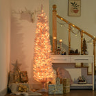 HOMCOM - Sapin de Noël artificiel floqué de neige de 6 pi avec lumière - rose-Pulvérisé avec de la neige artificielle pour ajouter une apparence hivernale  