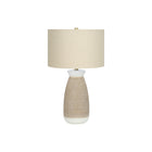 Monarch Specialties - Luminaire - 27 po H Lampe De Table - Crème Céramique - Abat-Jour Beige - Contemporain-En combinant une crème lisse avec une finition crème plus foncée et texturée sur la base en forme de vase de cette lampe de table en céramique de 27 pouces de haut, surmontée d'un abat-jour tambour en lin beige et finie par un fleuron doré, ajoute un style contemporain frais à une pièce