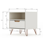 Manhattan Comfort - Rockefeller Table de Nuit 1 Tiroir Style Mid-Century Modern 51 cm - Blanc Cassé et Naturel - Lot de 2-Choisissez le design de votre poignée lorsque le produit est chez vous Option pour une poignée découpée ou un look affleurant