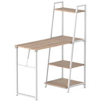 HOMCOM - Bureau d'ordinateur étagères de rangement et plateau pliant - 41,7 po L x 18,9 po l x 50,4 po H - blanc-Construction bicoloure en grain de chêne et cadre en métal blanc, adaptée à la plupart des décorations
