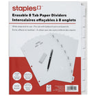 Staples - Intercalaires effaçables à sec - 8 onglets - Blancs-ensembles de séparateurs en papier blanc