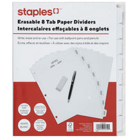 Staples - Intercalaires effaçables à sec - 8 onglets - Blancs-ensembles de séparateurs en papier blanc