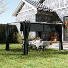Outsunny - Pergola Extérieur avec Auvent Rétractable et Rideaux - 10 pi x 13 pi - Gris Foncé-Auvent réglable coulissant pour contrôler la lumière du soleil ou laisser passer la brise 
