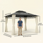 Outsunny - Pavillon à toit rigide double 10 pi l x 12 pi L avec rideaux - beige-Le toit à double ventilation aide à faire circuler l’air