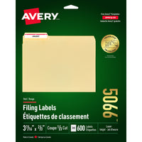 Avery – Étiquettes de classement TrueBlock pour imprimantes laser/jet d'encre, 3 7/16 po x 2/3 po, barre rouge, paq./600, 5066-Étiquettes de chemises de classement