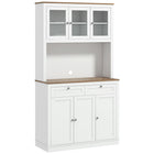 HOMCOM - Armoire de garde-manger 71 po avec espace pour micro-ondes et unité haute - blanc-Huit compartiments et deux tiroirs maximisent les options de rangement dans la cuisine 