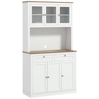 HOMCOM - Armoire de garde-manger 71 po avec espace pour micro-ondes et unité haute - blanc-Huit compartiments et deux tiroirs maximisent les options de rangement dans la cuisine 