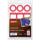 Avery - 02380 Étiquettes inscriptibles de mise en garde contre les allergies, assorties, bordure rouge, paquet de 44-Servent d’aide-mémoire pour les enfants lorsqu’ils partagent leurs aliments avec d’autres