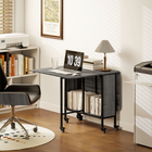 HOMCOM - Table à manger pliante à abattant sur roulettes 51 po avec étagère de rangement pour 6 personnes - gris vieilli-Revêtement en mélamine lisse résistant aux éraflures et facile à nettoyer 