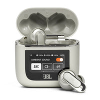 JBL - Tour Pro 2 Écouteurs sans fil avec Réduction de Bruit - Champagne-Contrôlez les paramètres des écouteurs, gérez les appels et la lecture, contrôlez vos paramètres audio et le niveau de la batterie, et réglez votre alarme sans sortir votre téléphone, à travers l’écran de l’étui de recharge