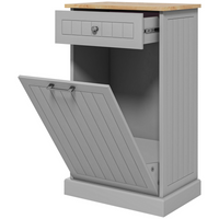 HOMCOM - Buffet latéral à poubelle basculante 10 gallons avec bac caché et tiroir - gris-Porte à ouverture inclinée pour une ouverture facile d'une seule main et un accès pratique à la poubelle 
