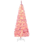 HOMCOM - Sapin de Noël artificiel forme crayon enneigé pré-illuminé - ouverture automatique - rose et blanc-6 ft de haut, luxuriant avec une forme de pin qui donne un aspect sain et naturel 
