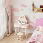 Qaba - Coiffeuse pour enfants, table de maquillage avec miroir et tabouret, 7 accessoires - rose-Un grand tiroir et une niche aident les enfants à apprendre à organiser leurs trésors

