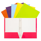 JAM Paper - Chemises plastifiées brillantes à deux pochettes avec fermoirs à griffes métalliques - couleurs tendance assorties - Paquet de 6-Chemises de projet à fermoir brillant l Couleurs : rose fuchsia, vert citron, jaune, bleu bébé, violet, orange